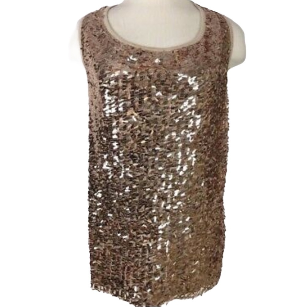 Debbie Shuchat Gold Sequin Holiday Christmas Festive Sleeveless Top Size S